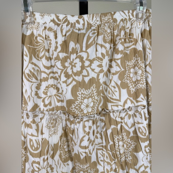Neutral Floral Crinkle Skirt Large Cotton Tiered Lightweight Boho Midi Skirt New - Picture 3 of 10